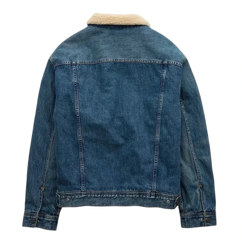 American Eagle Men's Sherpa Lined Denim Trucker Jacket Blue‎ Size M
